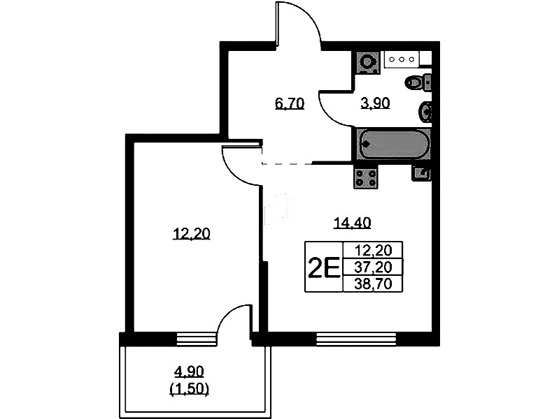 1-комнатная квартира 38.7 м², 6/11 эт., ЖК «А101 Лаголово»
